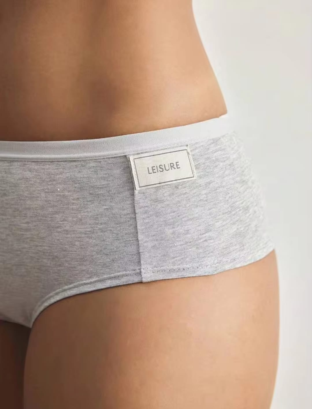 Women's Soft Cotton Stretch Heather Grey Hipster Panties with LEISURE Logo Patch